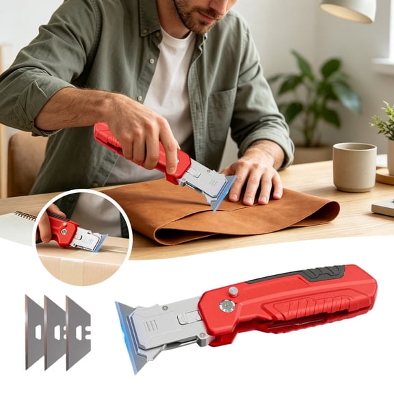 1Pcs Utility Knife Scraper, 2026 New 2-in-1 Folding Box Cutter with Blade Storage, Retractable Design, Heavy Duty Sharp Razor Knife for Home Or Warehouse Cardboard, with 3Pc Extra Blades