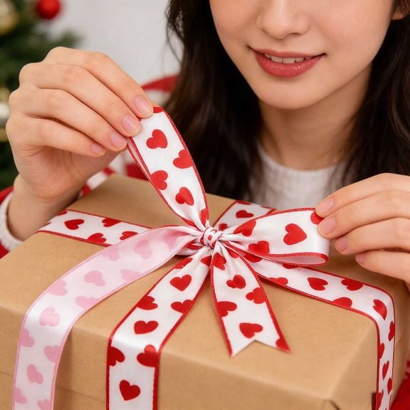 1Pcs Valentine's Day Bows- 78 Inch Valentine's Day Wreath Bow with Heart Printed red-Heart Wreaths Bows for Wedding Birthday Party Vale-ntine's Da-y Decoration