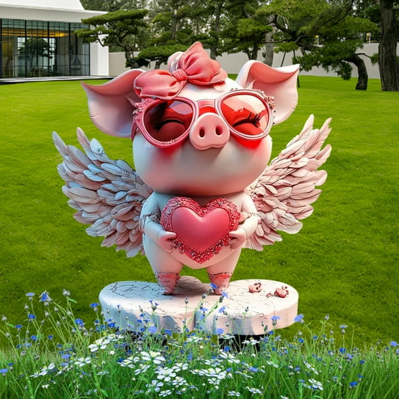 1Pcs Valentine's Day Yard Signs with Stakes Pink Love Heart-Shaped Angel Pig Sign for Indoor Outdoor Valentine's Day Home Lawn Decorations Wedding Anniversary Ornaments Party Supplies