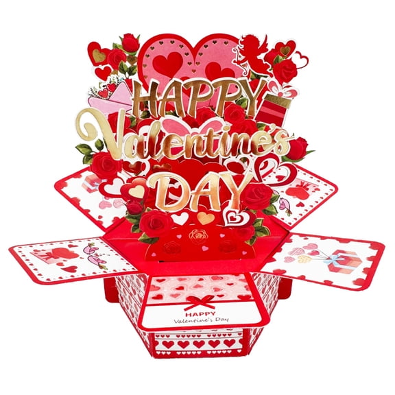 1Pcs Valentines Day Card with Envelopes and Note Tag,Romantic 3D Happy Valentines Day Card Box,Romantic Valentine Gift for Wedding Happy Anniversary Wife Girlfriend Husband Partner Couple(Red)