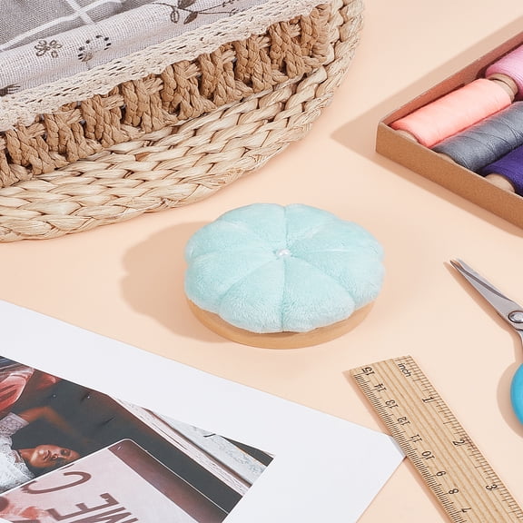 1Pcs Velvet Pin Cushion Pumpkin Sewing Pin Cushions Aquamarine Sewing Supplies for Needlework Knitting Sewing Quilting Crocheting DIY Art Project