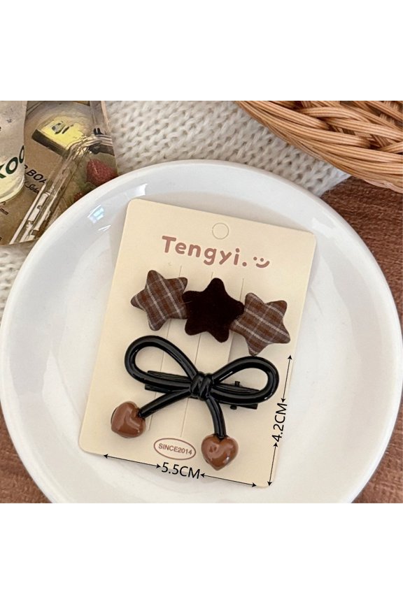 1Pcs Vintage Plaid Heart Hair Accessories Set Cute Bow Decor Women Girls Daily Casual Party Hair Decoration Fashion Hair Clips