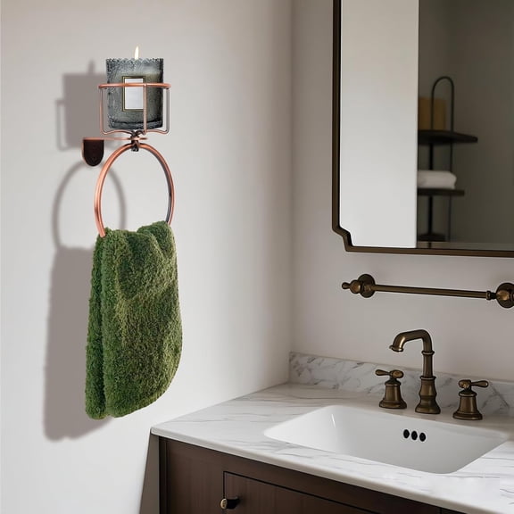 1Pcs Vintage Towel Ring with Candle Holder Vintage Bathroom Accessories with Holder Towel Hook Unique Antique Rustic Candle Holder Towel Holder Bathroom Wall Sturdy Towel Ring(Antique)