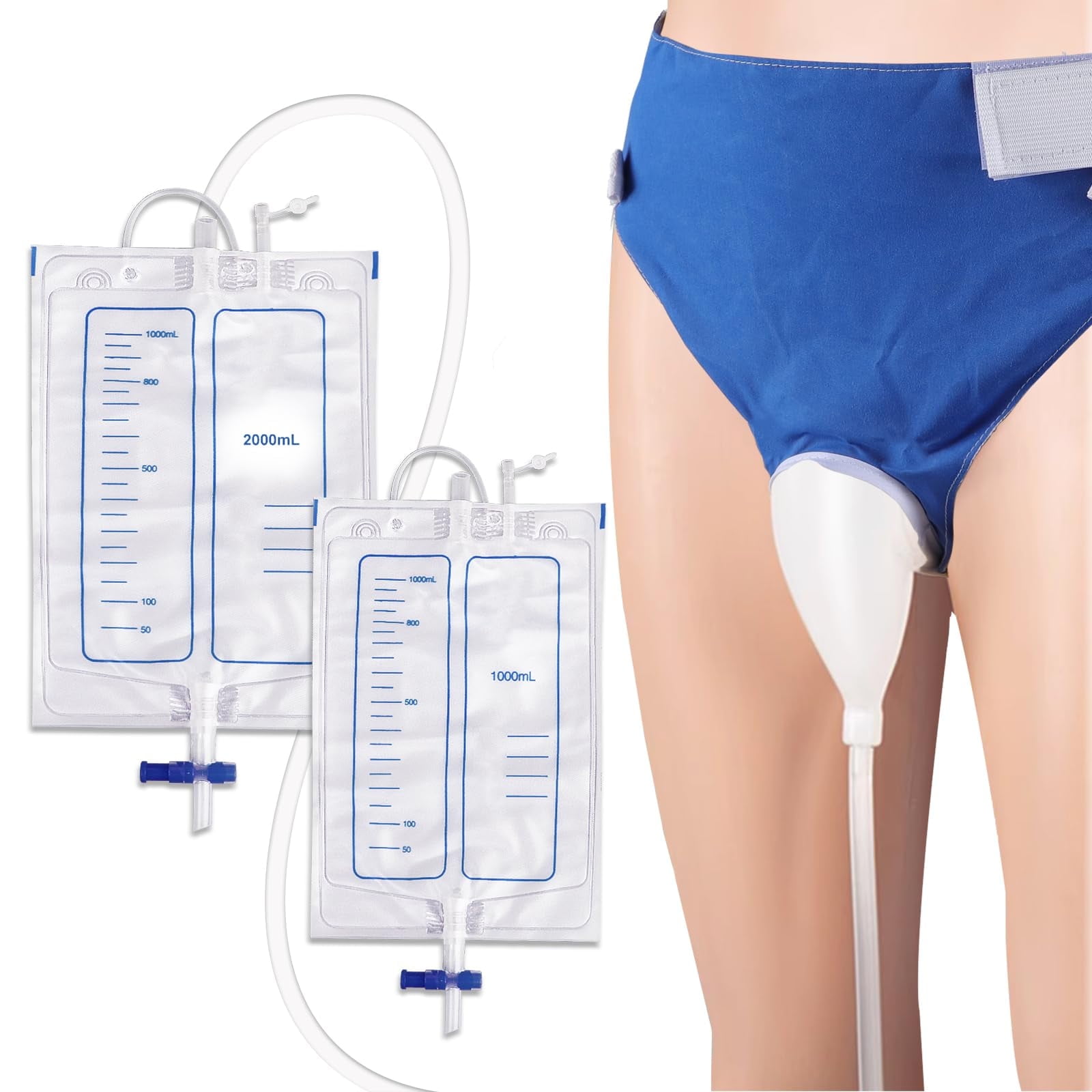 1Pcs Wearable Urine Pot for Men, Reusable Silicone Ventilated Urine Collector, Urine Bag Collector, Portable Urine Collection Bag for Men, Blue