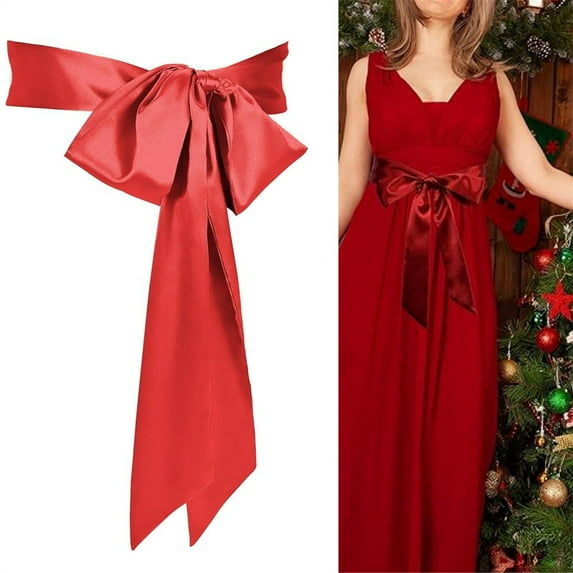 1Pcs Wedding Satin Sash Belt,Red Bridal Belt,Women Silk Dress Sash,Bow Dress Waist Ties,Wedding Long Sash,for Birthday Christmas Party Special Occasion 3.7“ Wide