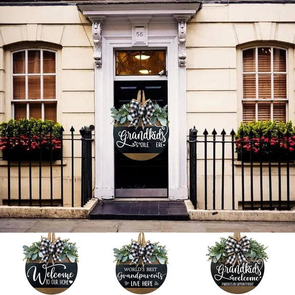 1Pcs Welcome Grandparents Door Sign, Yrmaups Personalized Wooden Door Sign Welcome Front Porch Decor Housewarming Gift, Hand Painted Rustic Family Sign, for Grandparents Retirement Birthday Holiday