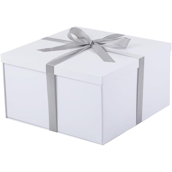 1Pcs White Extra Large gift box with lids 13×13×7 Inches gift boxes for presents,Birthday Box (include Ribbon, Paper Shred Filler Gift Card & Envelopes)