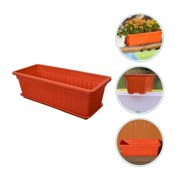 QZS 1Pcs Window Planter Box,17.3x7.5x5.5In Planters Flower Box with Drainage Holes and Trays,Red Plastic Planters Container for Garden,Home Decor