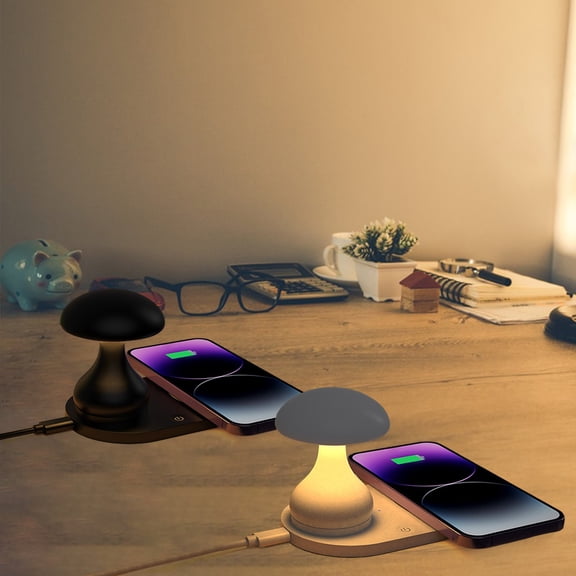1Pcs Wireless Charger Night Light Kadlawus Wireless Charger Night Light with Mushroom Design, 15W Fast Charging Pad with Adjustable LED Lamp, USB Desk Lamp for Bedroom, Office, and Mood Lighting