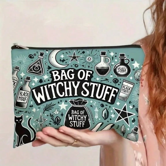 1Pcs Witch Zipper Bag Makeup Wallet Pencil Cosmetics Lightweight Witchcraft Halloween -