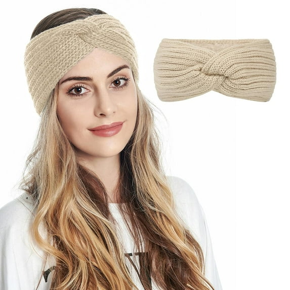 1Pcs Women's Winter Warm Headband Fuzzy Fleece Lined Thick Knitted Ear Muffs Fashion Criss Cross Knotted Ear Warmers