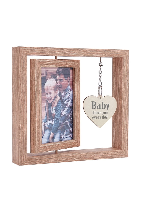 1Pcs Wood Engagement Picture Frame 4x6 Rotating Picture Frame with Heart Pendant Anniversary Wedding Engagement Gifts for Best