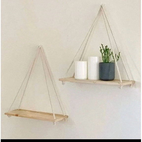 1Pcs Wooden Swing Hanging Hemp Rope Wall Shelve Mounted Floating Home Decor