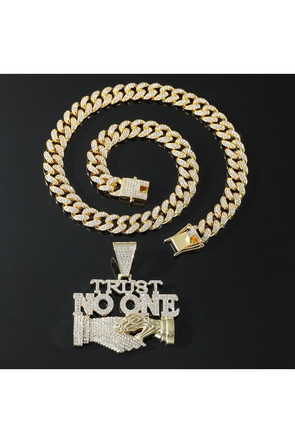 1Pcs full diamond letter-spliced pendant Cuban chain necklace