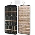 thumbnail image 1 of 1Piece Hanging Jewelry Organizer with Zippered Pockets,Canvas Double Sided Rotating Hanger Necklace,Hanging Wall Organizer Earring Dustproof Black, 1 of 6