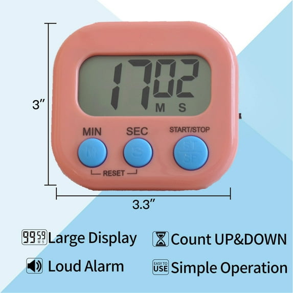 1Piece Multi-Function Electronic Timer, Kitchen Timer, Stopwatch Count Up and Down,Management Timer, Suitable for Kitchen, Study, Work, Exercise Training, Outdoor Activities(Pink)