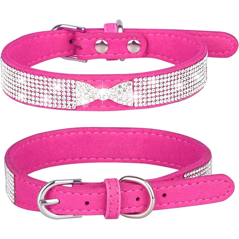Collarino In Pelle Scamosciata Con Strass Per Cani E Gatti &ndash; Regolabile, Taglie XS/S/M