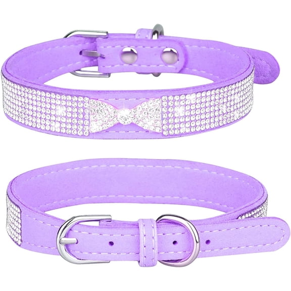 1Piece Rhinestone Dog Collar, Cute Dazzling Sparkling Soft Suede Leather Dog Cat Rhinestone Collar Crystal Diamond Pet Dog Puppy Collar