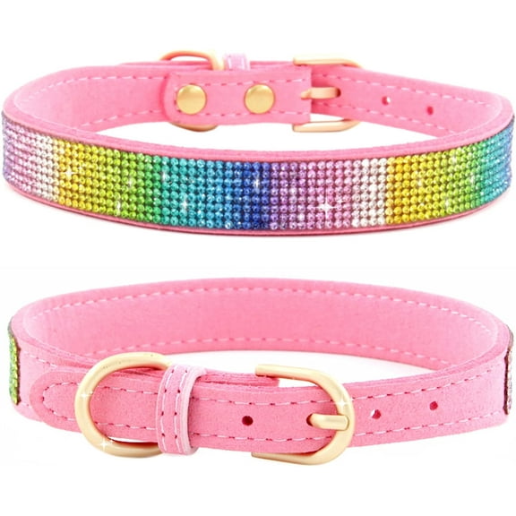 1Piece Rhinestone Dog Collar Soft Velvet Leather Cat Collars Cute Luxury Diamond Studded Bling Dog Collar Necklaces Adjustable Puppy Collar for Small Medium Large Dogs Cats