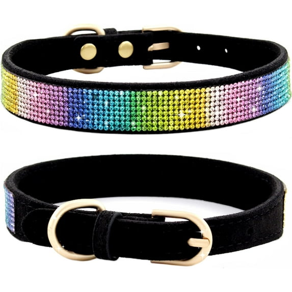 1Piece Rhinestone Dog Collar Soft Velvet Leather Cat Collars Cute Luxury Diamond Studded Bling Dog Collar Necklaces Adjustable Puppy Collar for Small Medium Large Dogs Cats
