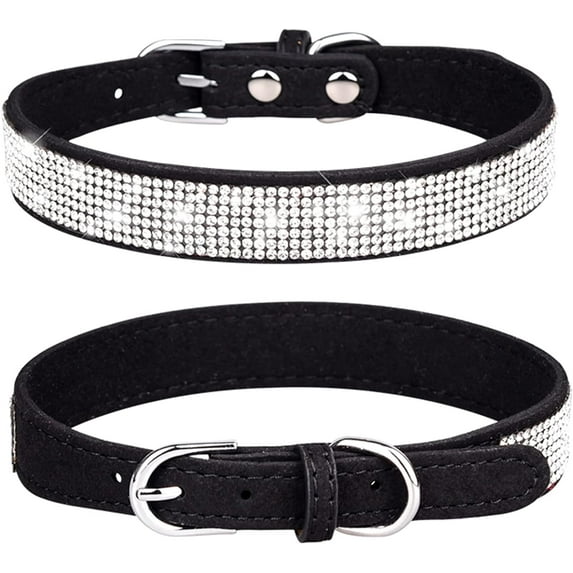 1Piece Rhinestone Dog Collar Soft Velvet Leather Cat Collars Cute Luxury Diamond Studded Bling Dog Collar Necklaces Adjustable Puppy Collar for Small Medium Large Dogs Cats