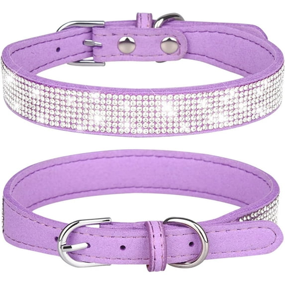 1Piece Rhinestone Dog Collar Soft Velvet Leather Cat Collars Cute Luxury Diamond Studded Bling Dog Collar Necklaces Adjustable Puppy Collar for Small Medium Large Dogs Cats