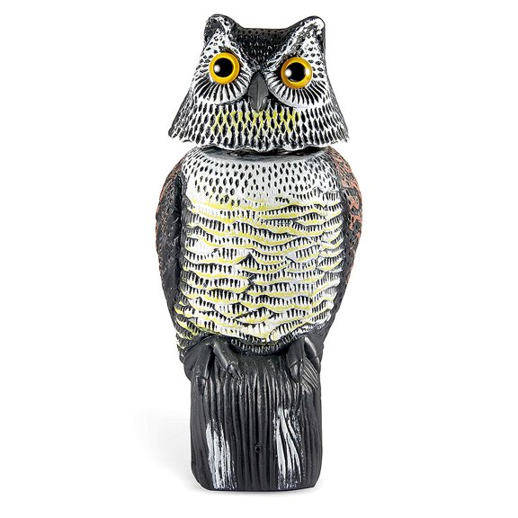1Piece Simulation Owl Garden Bird Drive Wind Blowing Head 360-Degree Rotation Shake Head Owl Decor Electronic Sound
