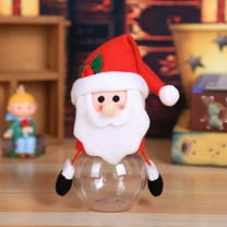 1Pieces Christmas Candy Jar Cookie Jar with Plush Doll Lid Santa Claus Snowman Jar Clear Food Storage Container Bottle for Xmas Party Gifts Packaging