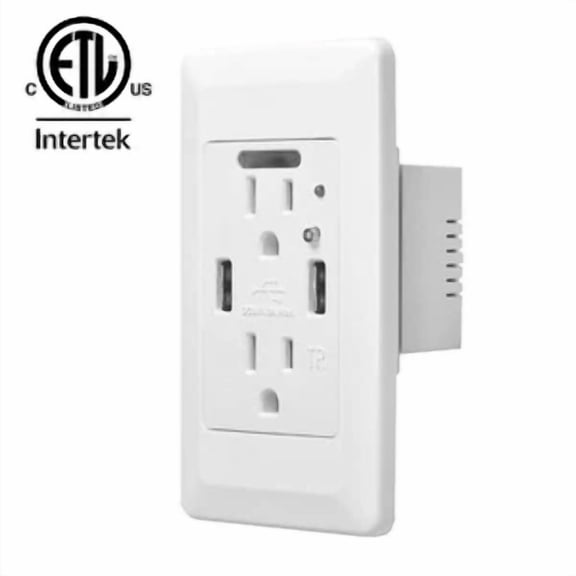 1Pk 4A High Speed Usb Wall Outlet Receptacle Plug Socket W/ Sensor Nightlight