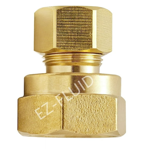 (1Pk) EZ-Fluid 3/8" Comp x 1/4" FIP Compression x FIP Female Adapter Reducing Union Coupling Fittings Connector,LF Brass Compression Tube Fitting Safe for Drinking water Plumbing