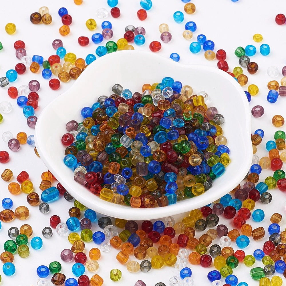 1Pound 6/0 Glass Seed Beads Transparent Round Mixed Color 3.5~4x2~5mm Hole: 1.2~1.5mm about 4500pcs/pound