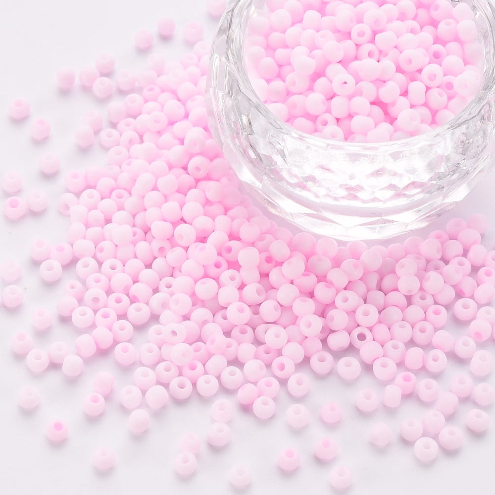 1Pound 8/0 Opaque Glass Seed Beads Round Hole Frosted Colours Round Pearl Pink 3~4x2~3mm Hole: 0.8mm about 15000pcs/Pound