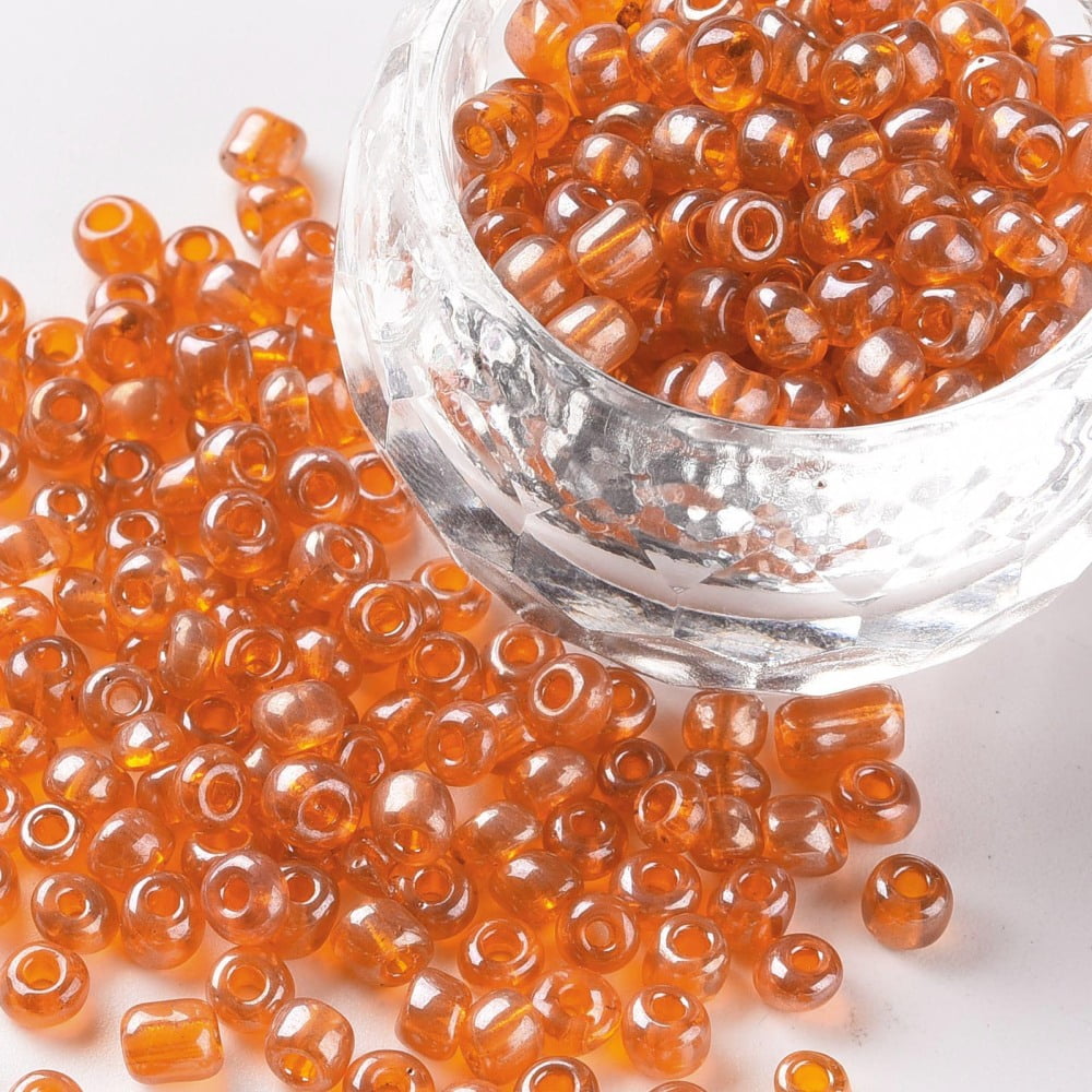 1Pound Glass Seed Beads Trans. Colours Lustered Round Dark Orange 4mm Hole: 1.5mm about 4500pcs/pound