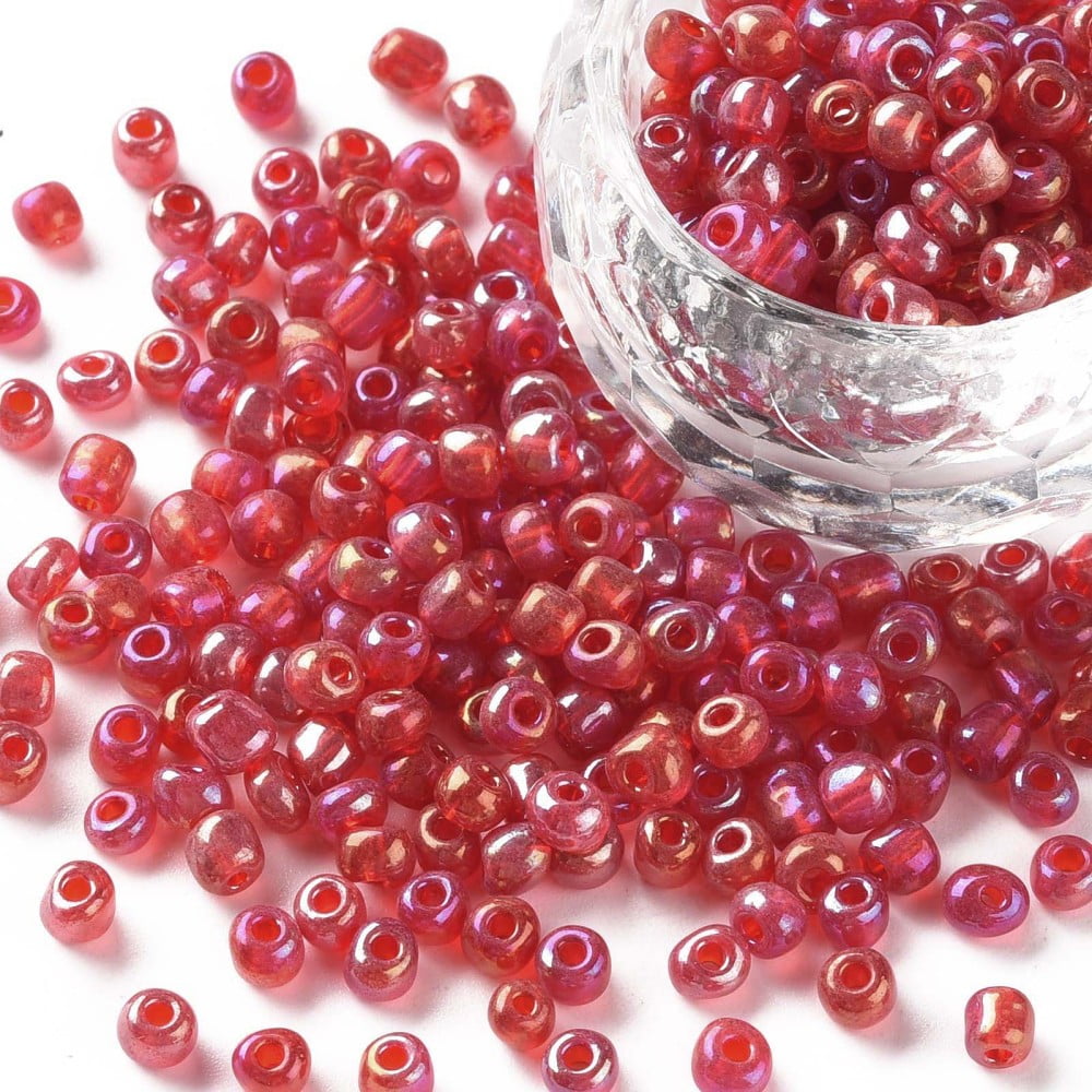1Pound Round Glass Seed Beads Transparent Colours Rainbow Round Red 4mm
