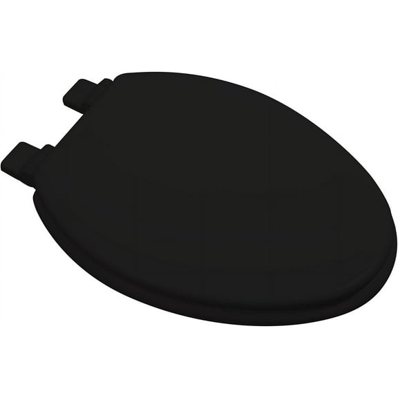 1Q1E7-90 Premium Molded Wood Slow Close Toilet Seat with Vari-Adjust Release ‘N’ Clean Lok-Down Hinge and Quik-Lok Mounting Hardware, Elongated, Black