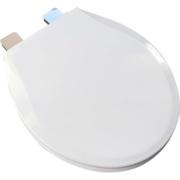 1Q1R7-00CH Premium Molded Wood Toilet Seat with Metal Slow Close Hinge, Round, White with Chrome
