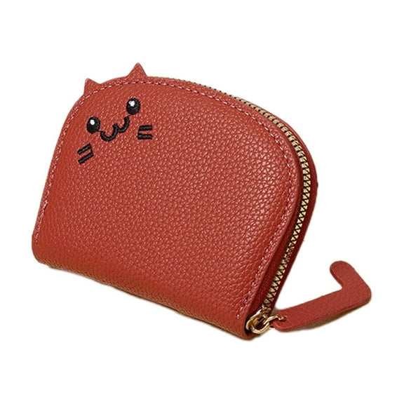 1Red Personalized Cat Shaped Card Wallet Zipper Closure Multi Card Slots Compact Faux Leather Organizer For Girls Kids 3.94X3.54X0.98 Inches 0.11Lb