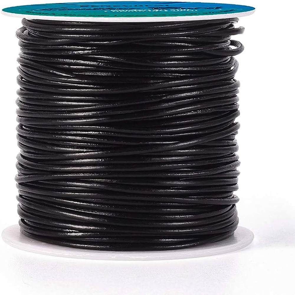 1Roll 1.5mm 50 Yards Round Leather Cord Black Genuine Leather Cord Leather String for Bracelet Neckacle Beading Jewelry Making DIY Crafts