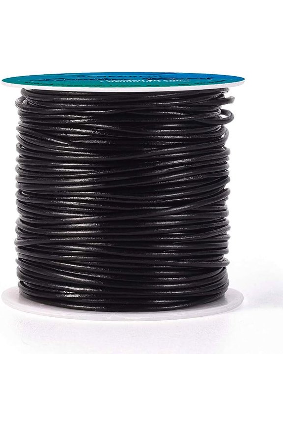 1Roll 1.5mm 50 Yards Round Leather Cord Black Genuine Leather Cord Leather String for Bracelet Neckacle Beading Jewelry Making DIY Crafts