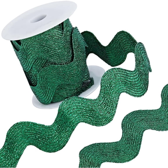 1Roll 1 Roll 1 inch(25mm) Glitter RIC Rac Trim Ribbon Metallic 5 Yards Rick Rack Wave Sewing Bending Fringe Trim Woven Fabric for Sewing Flower Making Wedding Dress Lace Ribbon Green