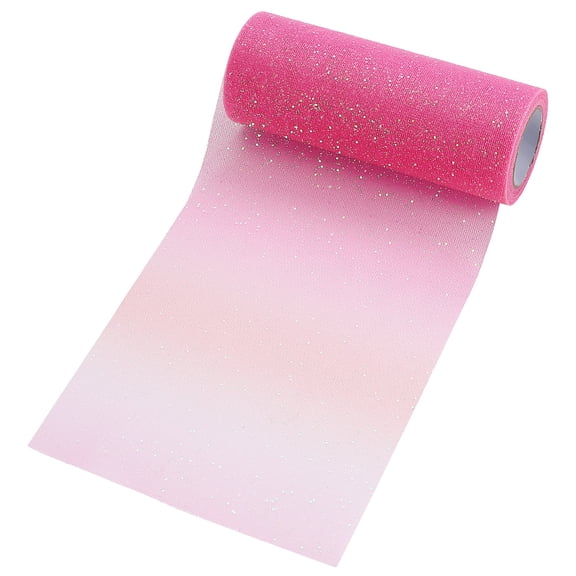 1Roll 10 Yards Rainbow Color Polyester Tulle Fabric Rolls Glitter Mesh Ribbon Spool for Wedding and Decoration Camellia 5-7/8 inch(150mm)