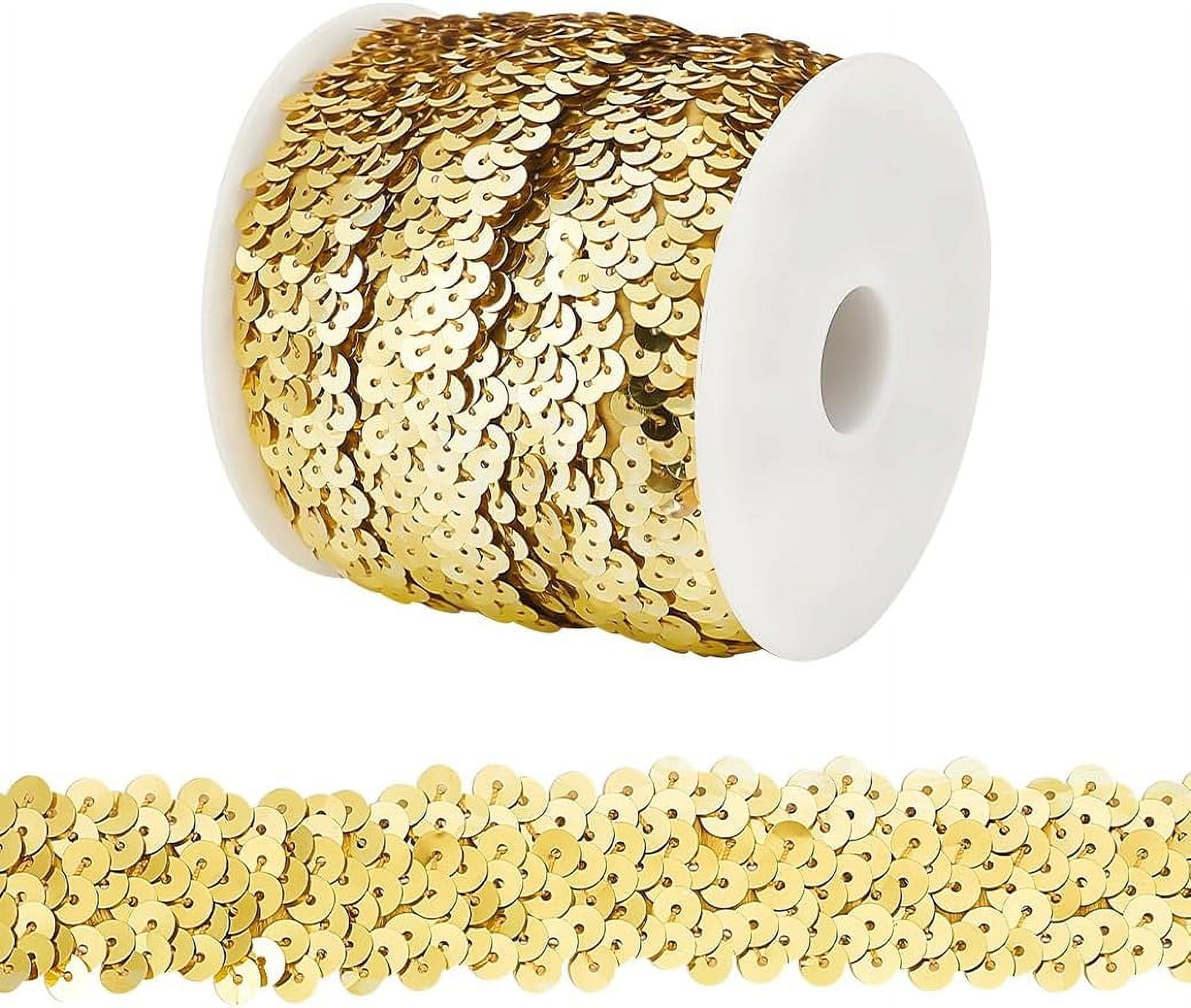 1Roll 11-Yard 1 Inch Elastic Sequin Trim Metallic Gold Stretch Sequin ...