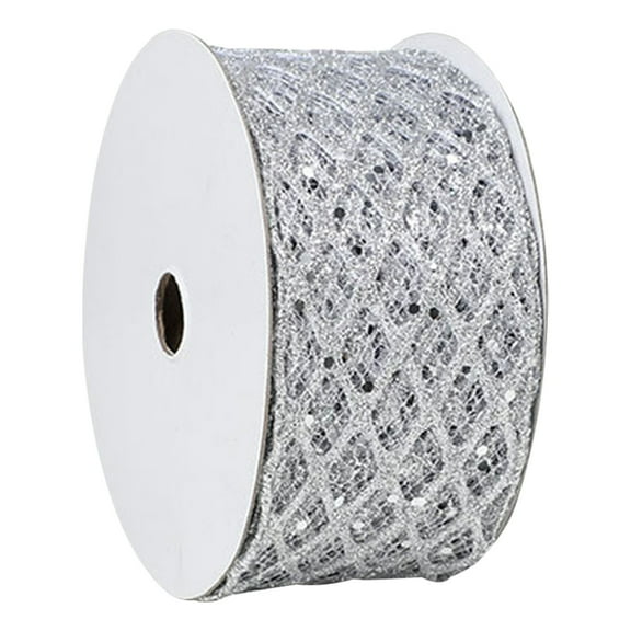 1Roll 2.5 Inch Glitter Diamond Mesh Wired Ribbon for Christmas Tree Gift Wrapping Crafts Bows Wreaths Garland Tree Topper Holiday Decor 10 Yards