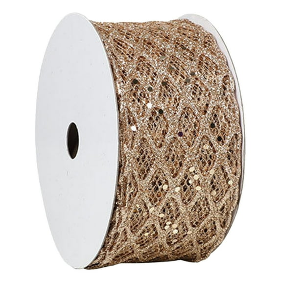 1Roll 2.5 Inch Glitter Diamond Mesh Wired Ribbon for Christmas Tree Gift Wrapping Crafts Bows Wreaths Garland Tree Topper Holiday Decor 10 Yards