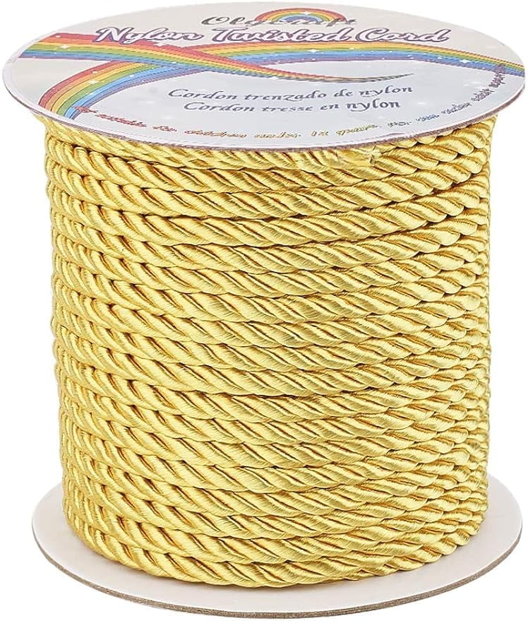 1Roll 30 Yards 5mm Gold Twisted Cord Twisted Nylon Cord Rope 3Ply