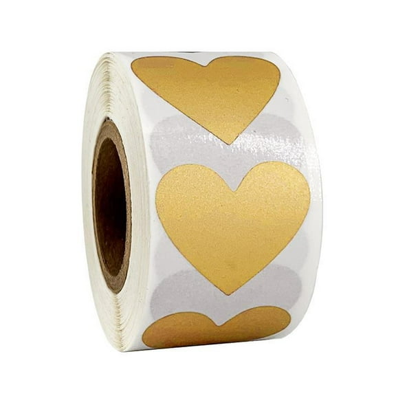 1Roll/300Pcs Heart-Shape Scratch Off Labels Stickers 30*35Mm For Wedding Party Game Gifts - gold