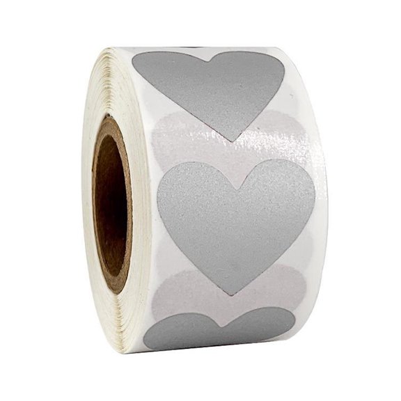 1Roll/300Pcs Heart-Shape Scratch Off Labels Stickers 30*35Mm For Wedding Party Game Gifts - silver