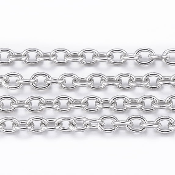 1m 3.28 Feet 304 Stainless Steel Cable Chains Soldered Oval Stainless Steel Color 2.5x2x0.5mm