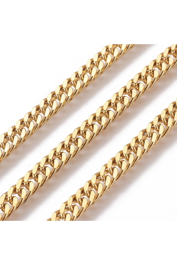 1Roll 304 Stainless Steel Cuban Link Chains Chunky Curb Chains with Spool Unwelded Golden 4.5x1.8mm Link: 7x4.5x0.8mm 32.8 Feet(10m)/roll Material 304 Stainless Steel