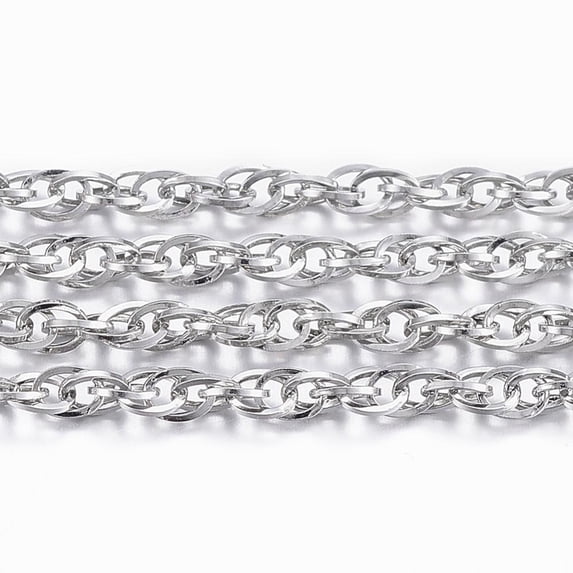 1Roll 304 Stainless Steel Rope Chains with Spool Soldered Stainless Steel Color 2.5x2x0.3mm about 32.8 Feet(10m)/roll